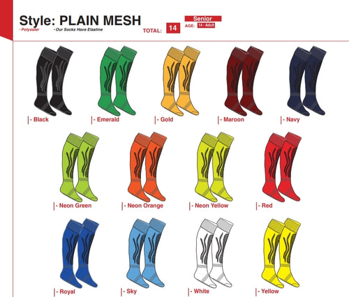 Socks Plain Mesh - Soccer / Hockey (R45 per pair each) - gr8sportskits