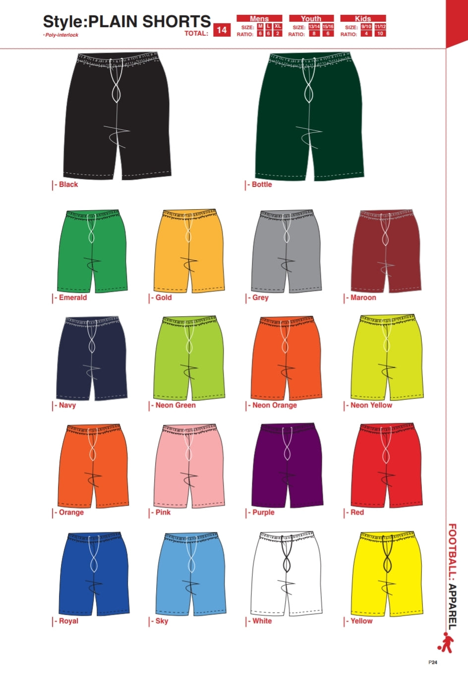 Shorts Plain - Soccer / Hockey (R60 each) - gr8sportskits