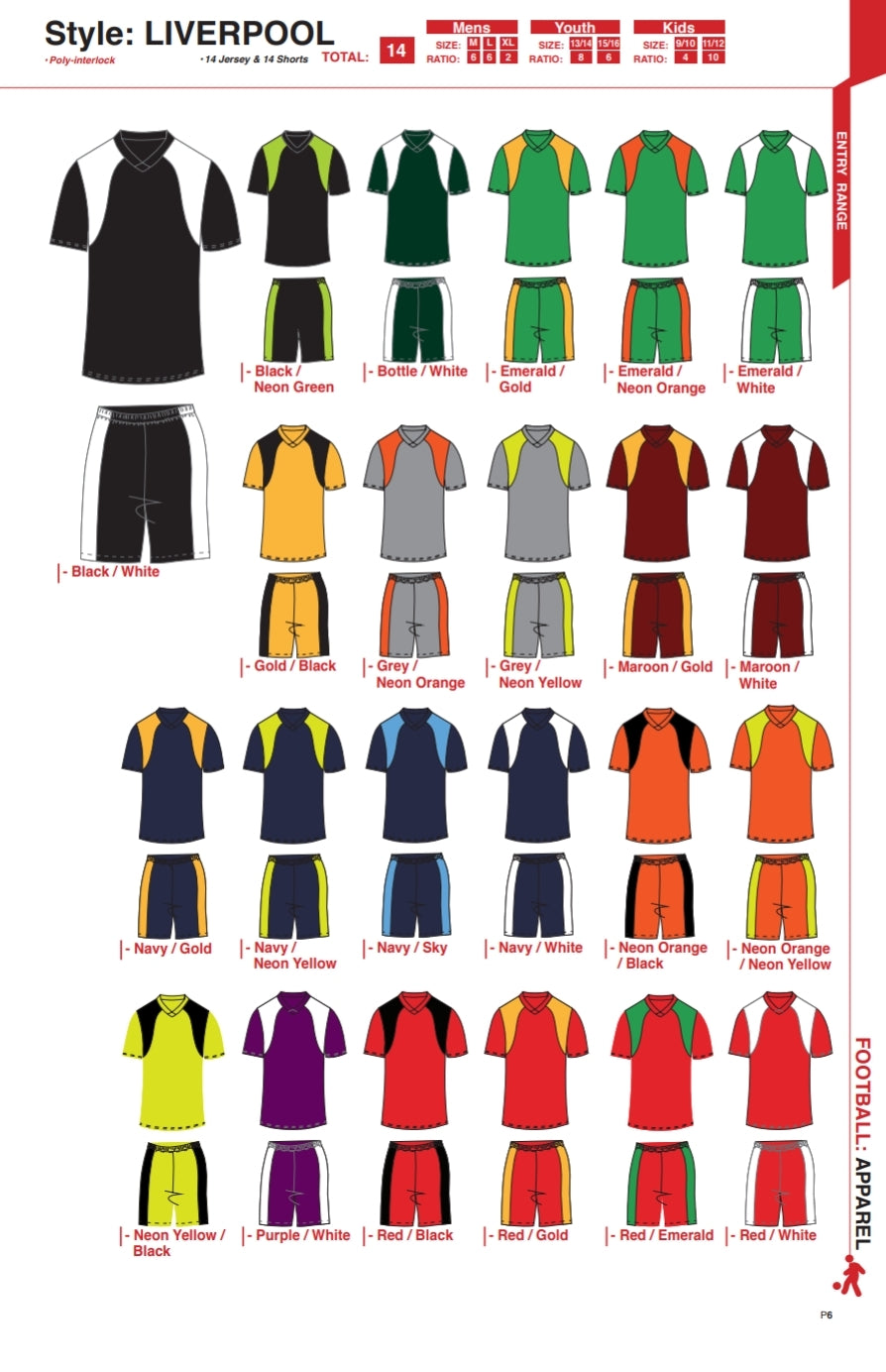 Soccer Kit Combo Basic Set - Liverpool Style Colour Chart A - gr8sportskits