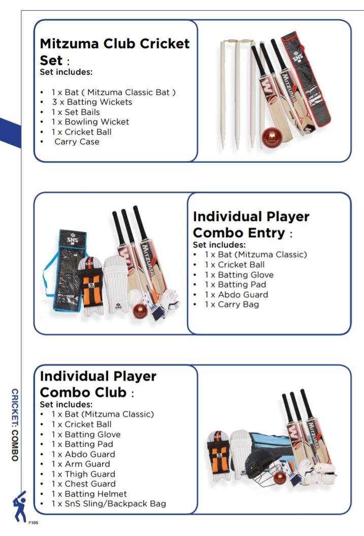 Cricket Equipment Player Combo Entry & Club Sets - gr8sportskits